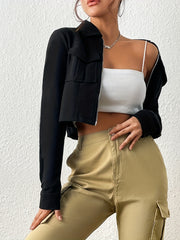 Zipper Solid Jacket Turn Down Collar Long Sleeve Outerwear