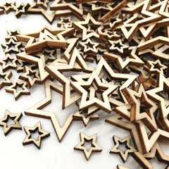 100 Pcs Star Wood Cutouts for Crafts - Christmas Flag Winter Decor