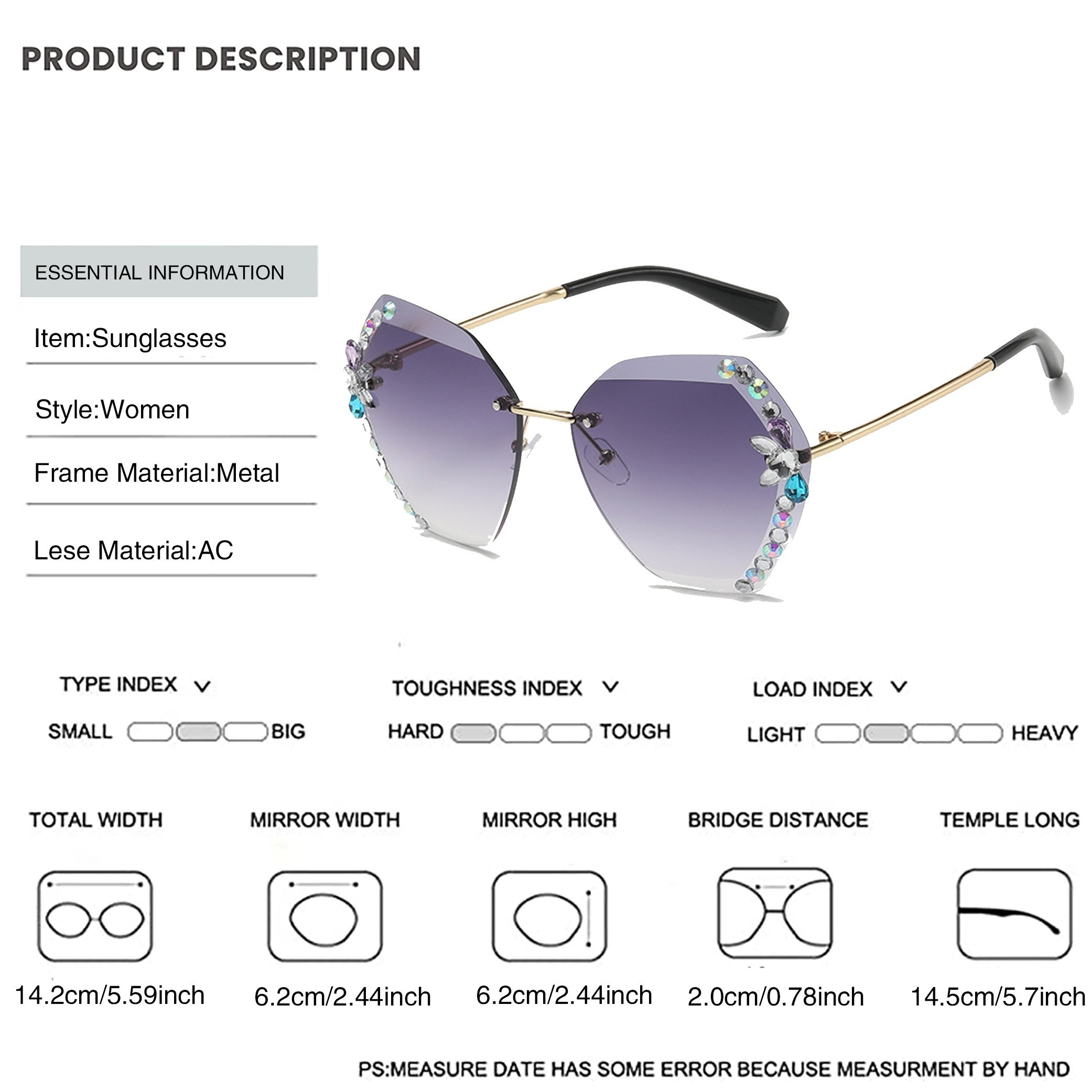 Oversized Rhinestone Gradient Sunglasses UV400