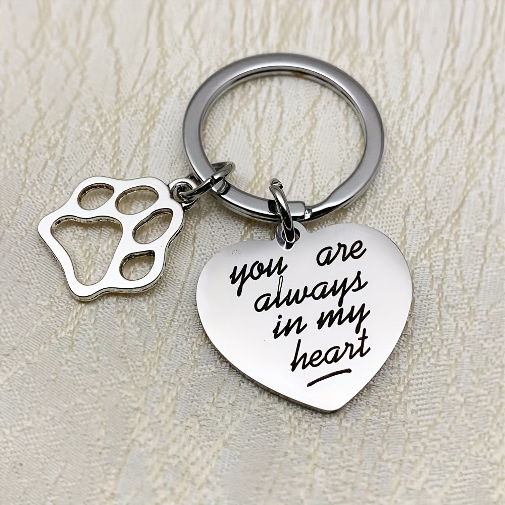 Pet Memorial Stainless Steel Engraved Keychain, Always In My Heart