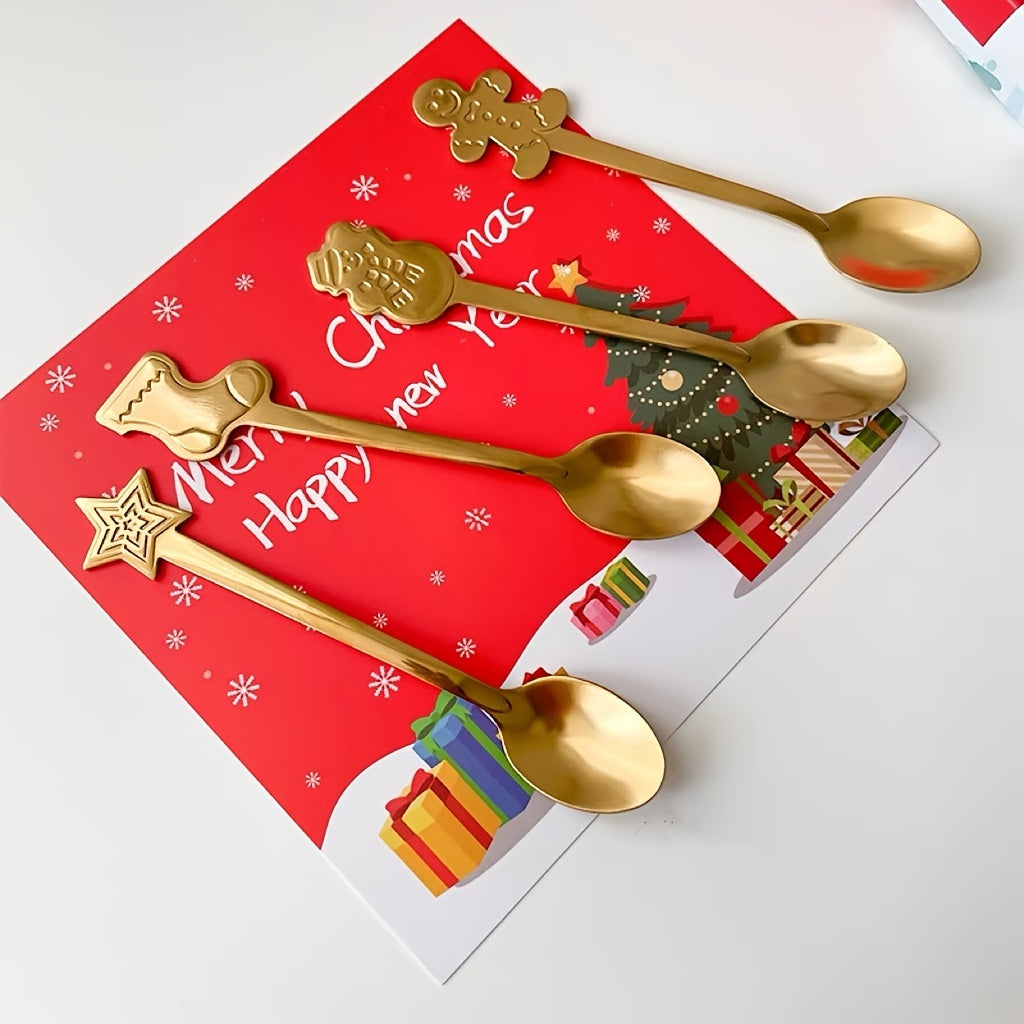 8pcs Christmas Spoon Set Stainless Steel for Drink Mixing Milkshake and Jam