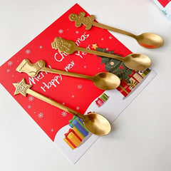 8pcs Christmas Spoon Set Stainless Steel for Drink Mixing Milkshake and Jam