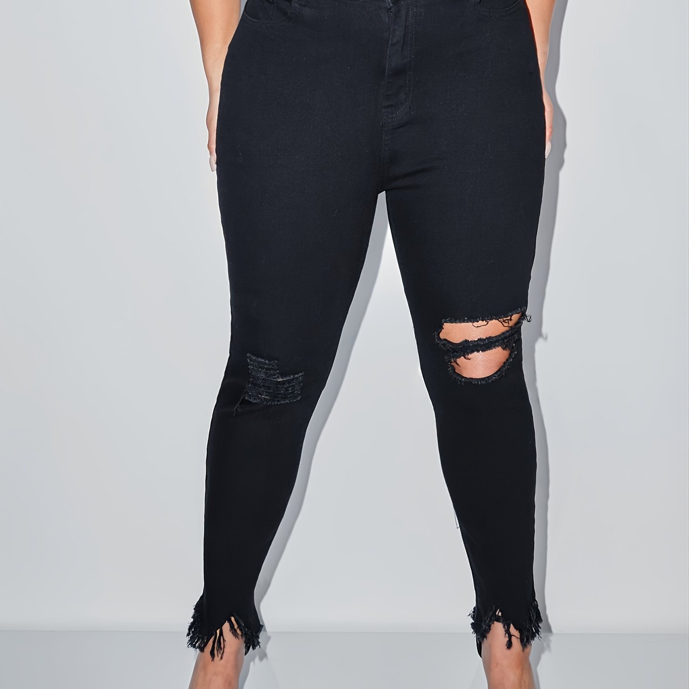  High Waist Skinny Jeans Ripped Stretch