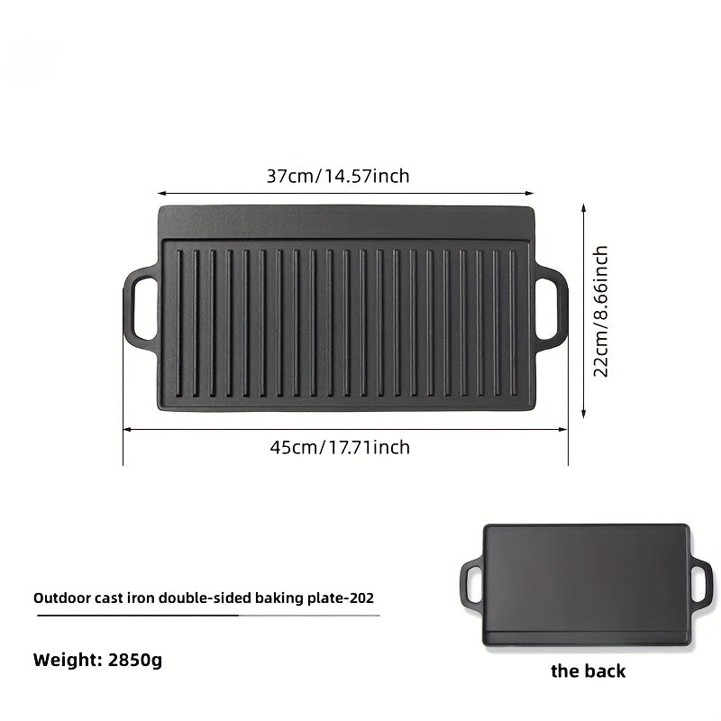 Cast Iron Double Sided Grill Non stick Barbecue Pan Indoor Stove Or Outdoor
