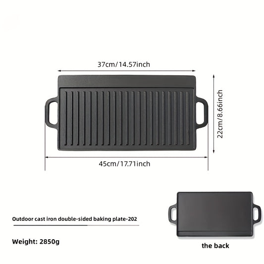 Cast Iron Double Sided Grill Non stick Barbecue Pan Indoor Stove Or Outdoor