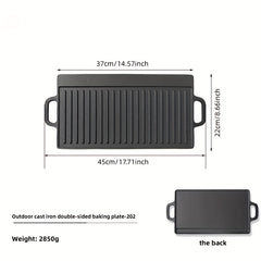 Cast Iron Double Sided Grill Non stick Barbecue Pan Indoor Stove Or Outdoor
