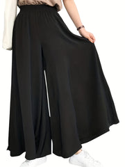  Solid Elastic High Rise Wide Leg Trousers