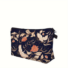 Chinese Peony Crane Print Makeup Pouch Retro Cosmetic Travel Bag