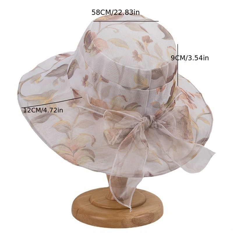 Flower Print Sun Hat Ribbon Bowknot Casual Bucket Hats