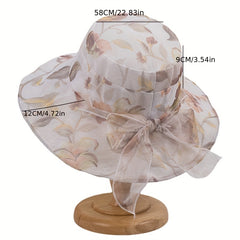 Flower Print Sun Hat Ribbon Bowknot Casual Bucket Hats