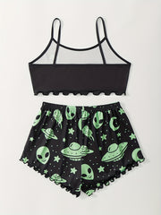 Women's Plus Alien Print Cami Top & Shorts Pajama Set