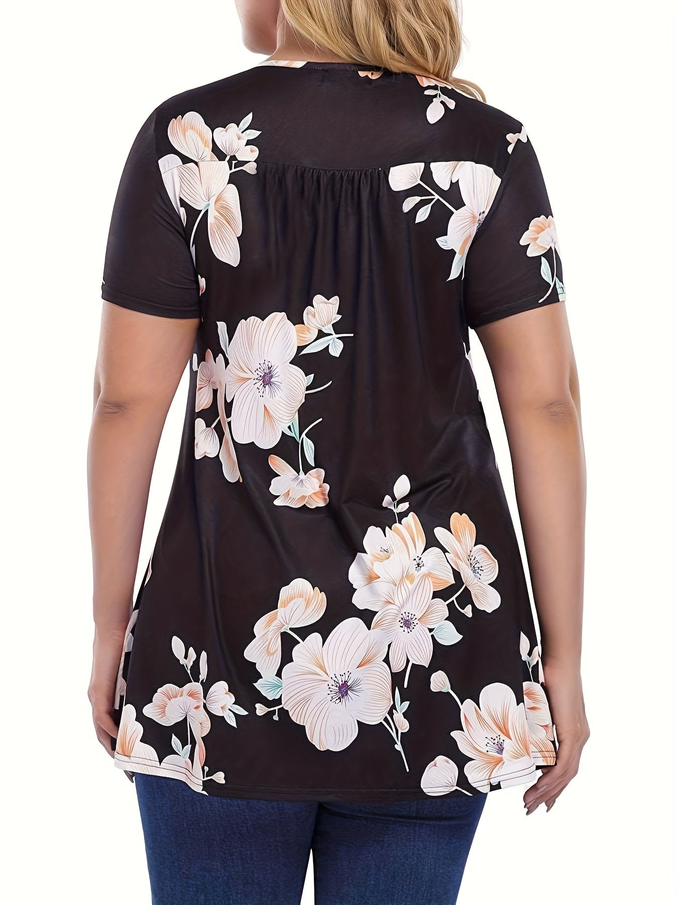  Floral Print V Neck Blouse
