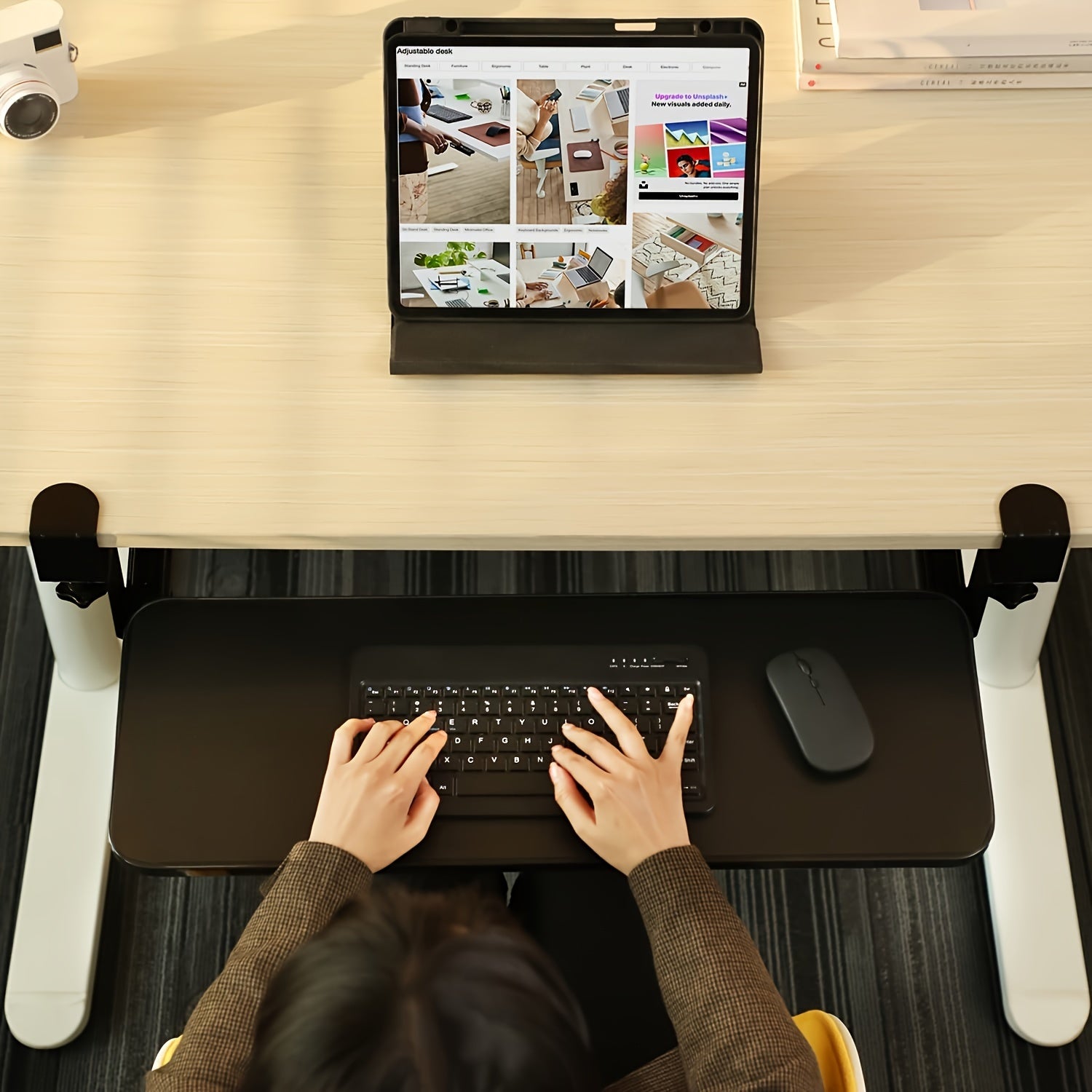 Ergonomic Corner Keyboard Tray with 45&deg; Adjustable C Clamp