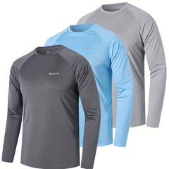 3 Pcs Men's UPF 50 Sun Protection T shirts Long Sleeve Quick Dry Tops