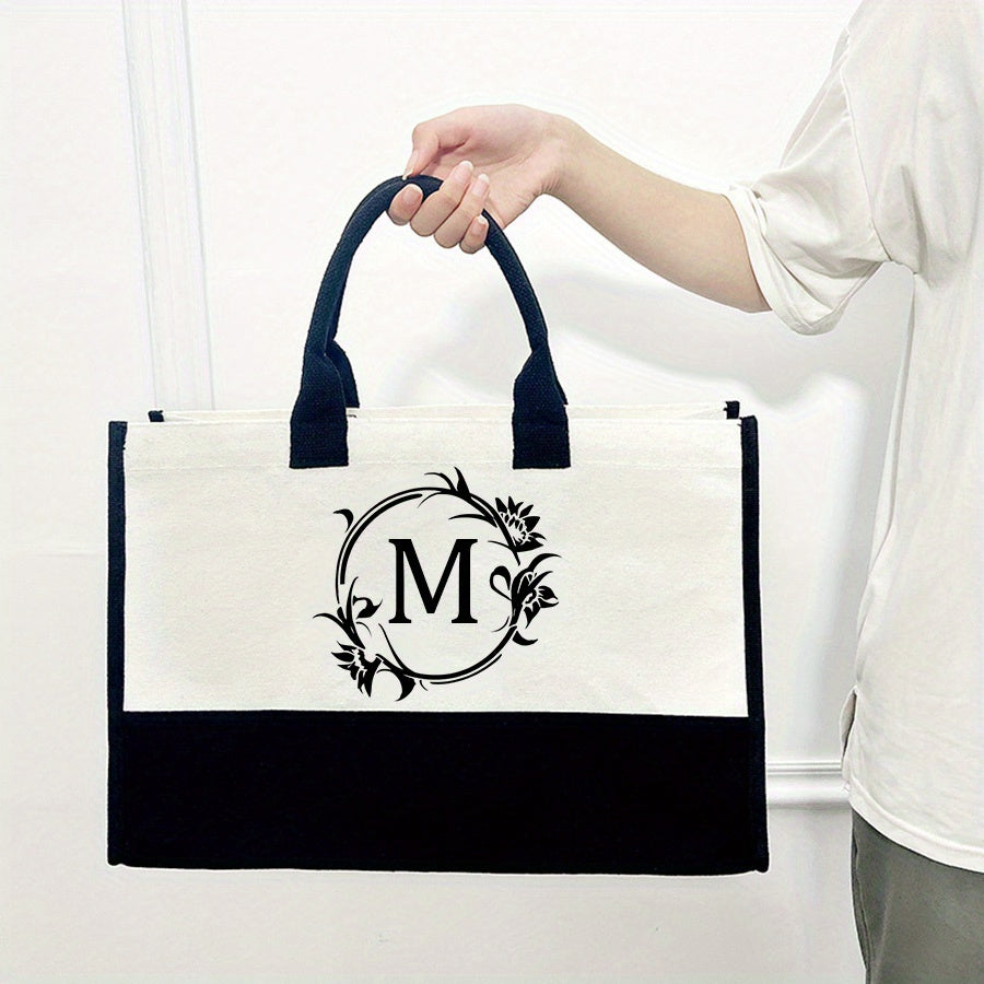 Canvas Tote Bag Letter Pattern Handbag Vintage Casual Shopping Bag