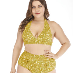  Polka Dot High Rise Knot Front Bikini Set Women's Plus Medium Stretch