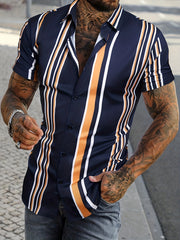 Men's Striped Lapel Shirt