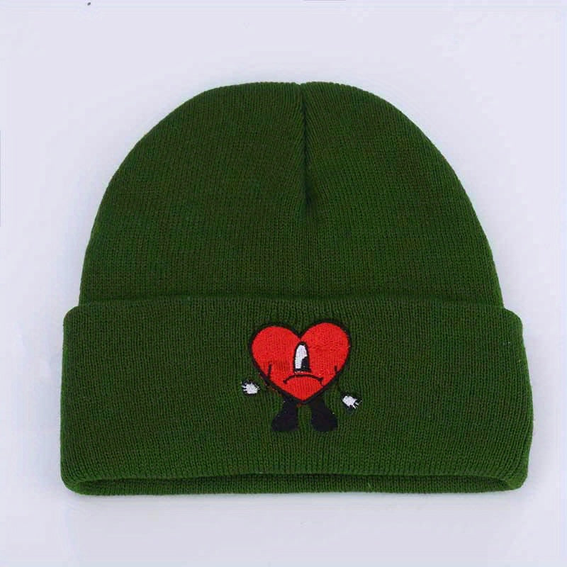 Heart Embroidery Beanie Unisex Warm Elastic Hip Hop Skull Cap