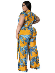 Floral Print Cap Sleeve Jumpsuit Women's Plus Size