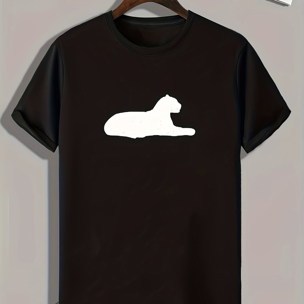 Cat Silhouette Print Men's Comfy T shirt Active Stretch Tee for Summer