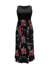  Floral Print Tank Maxi Dress With Pockets