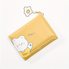 Cartoon Bear Wallet PU Leather Three Fold Coin Purse for Girls