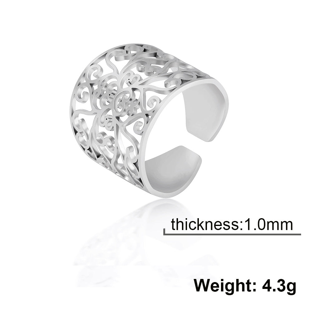 Cooltime Retro Hollow Square Rattan Pattern Stainless Steel Men's Ring