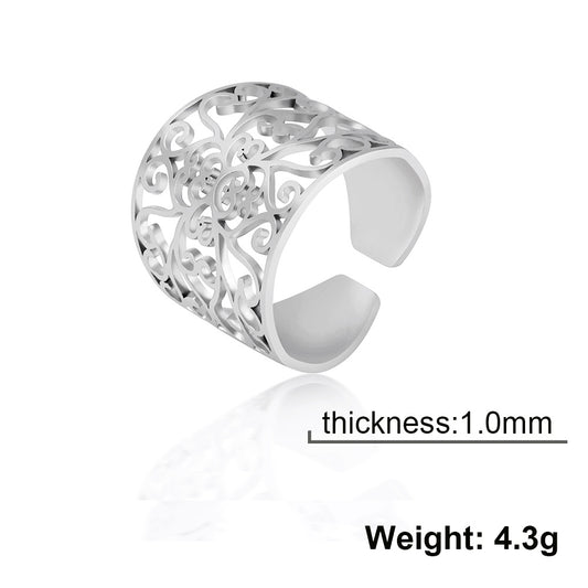Cooltime Retro Hollow Square Rattan Pattern Stainless Steel Men's Ring