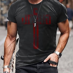 Men's Cross Pattern Sports T-shirt, Round Neck Tee Shirt for Summer
