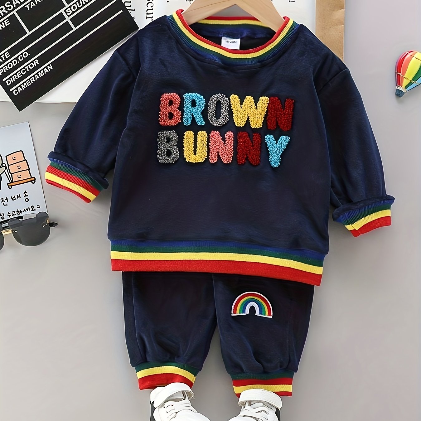 Colorful Letter Print Boys Sweatshirt & Sweatpants Set