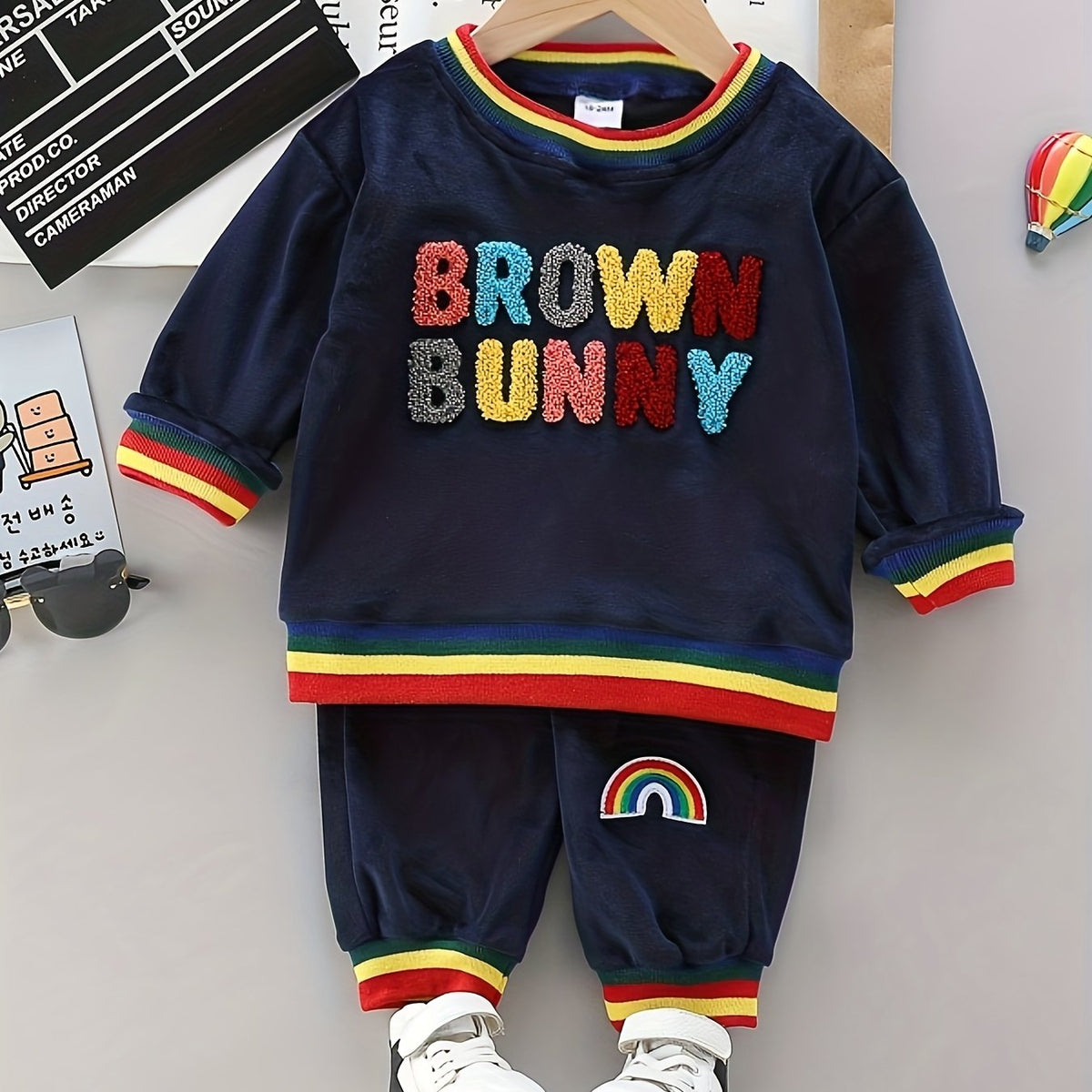 Colorful Letter Print Boys Sweatshirt & Sweatpants Set