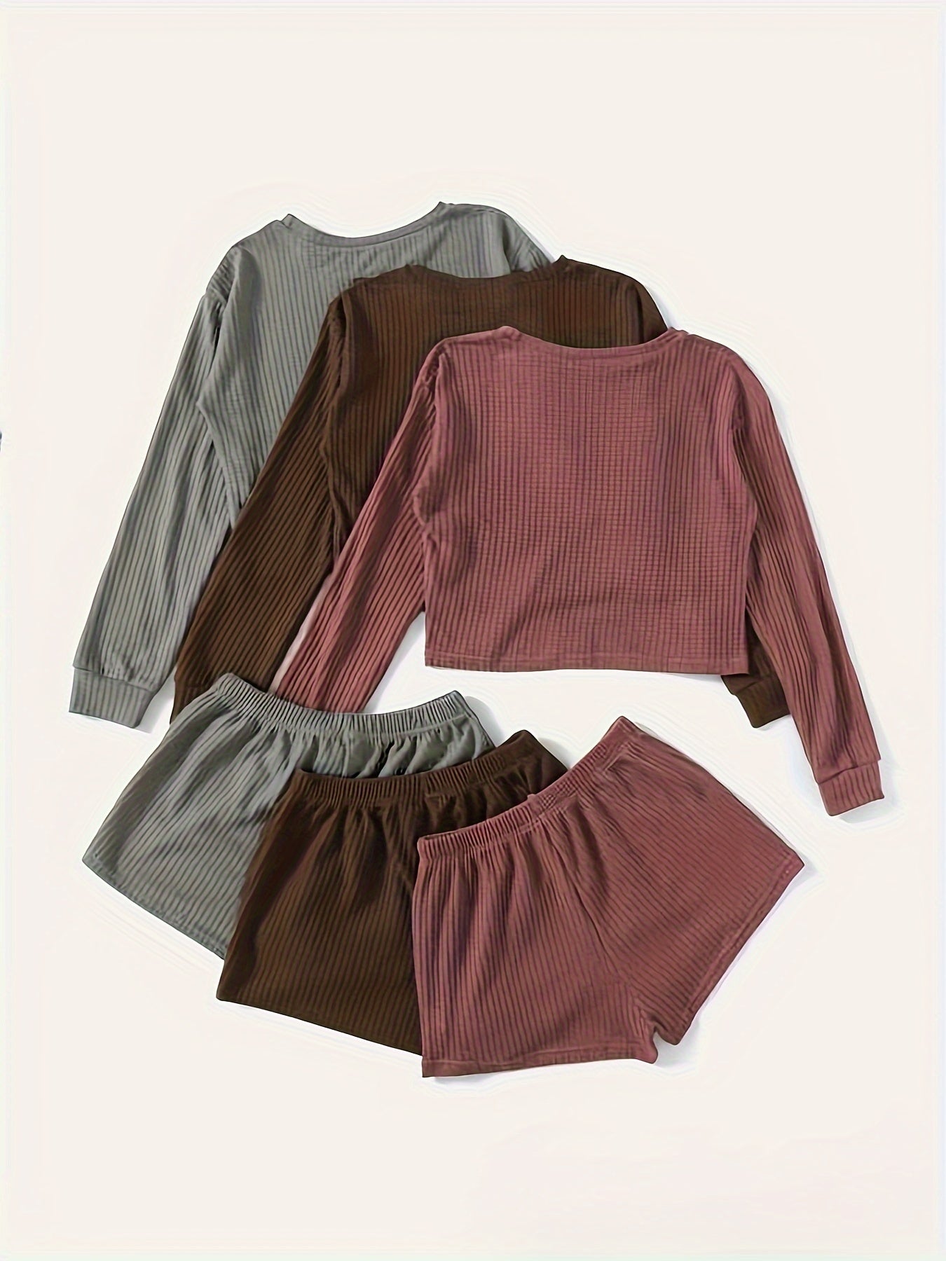  Solid Long Sleeve Lounge Set