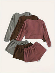  Solid Long Sleeve Lounge Set