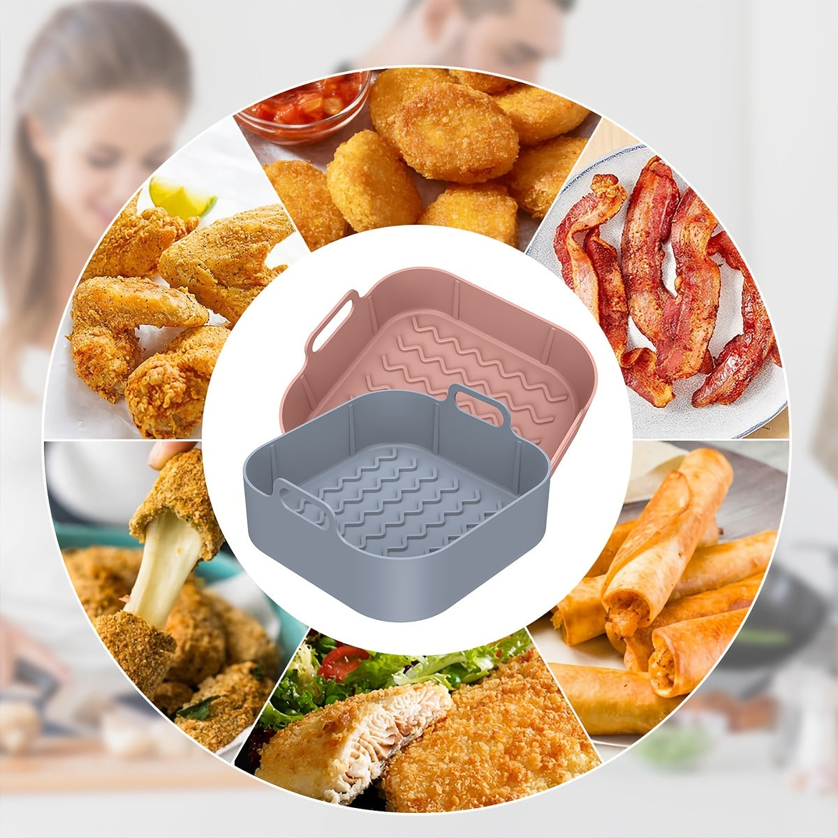 2pcs Air Fryer Silicone Pot With Handle Reusable Air Fryer Liner Heat Resistant