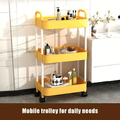Yellow Cart Three layer Bookshelf Storage Rack School Supplies