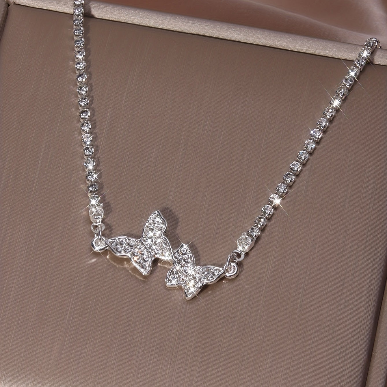Rhinestone Butterfly Claw Chain Necklace