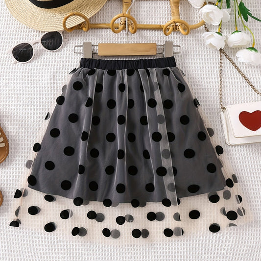 Girls Polka Dot Mesh Skirt Casual Midi Dress For Kids