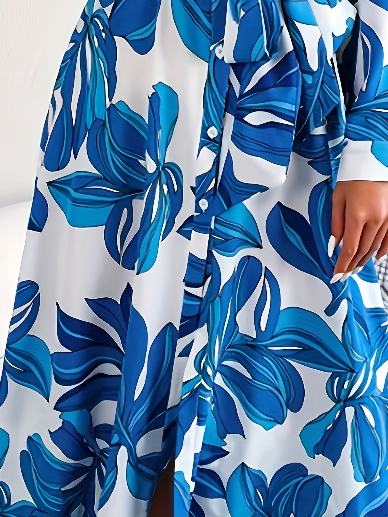 Plus Size Boho Dress Tropical Print Maxi Shirt Dress