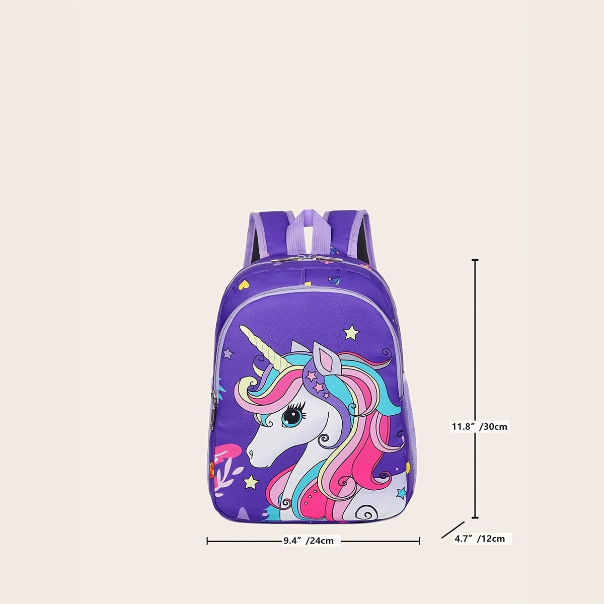 Cartoon Unicorn Pattern Backpack Zipper Bookbag Casual School Bag