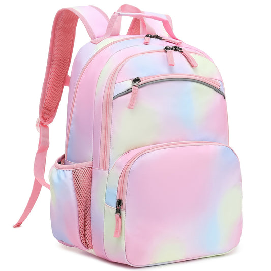 Kids Rainbow Pink School Backpack with Chest Strap and Whistle