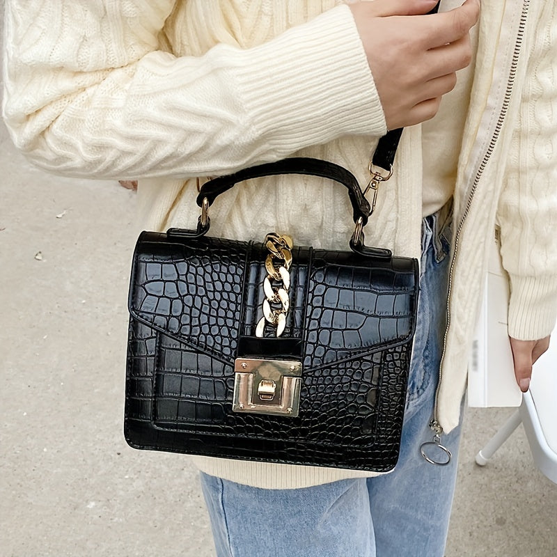 Crocodile Embossed Chain Crossbody Bag