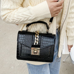 Crocodile Embossed Chain Crossbody Bag