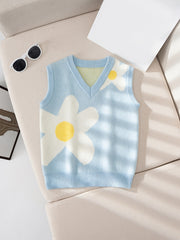 Girls Casual Floral Print V neck Sweater Vest