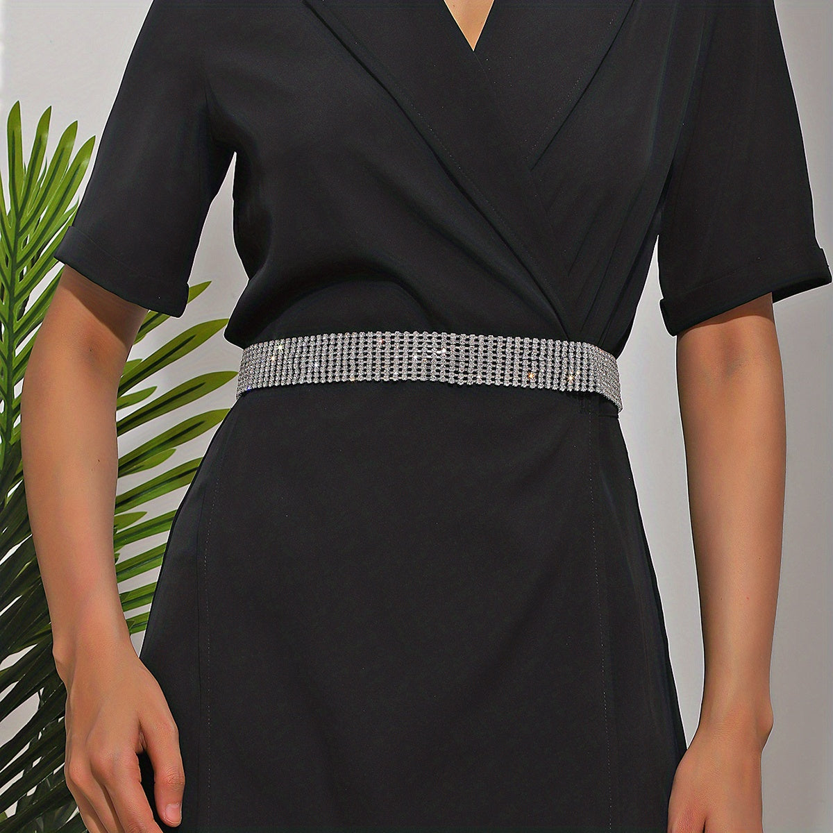 Rhinestone Inlaid Waist Chain Hollow Metal Belt Dress Girdle