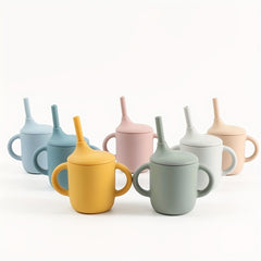 Children's Silicone Learning Cup with Straw and Handle