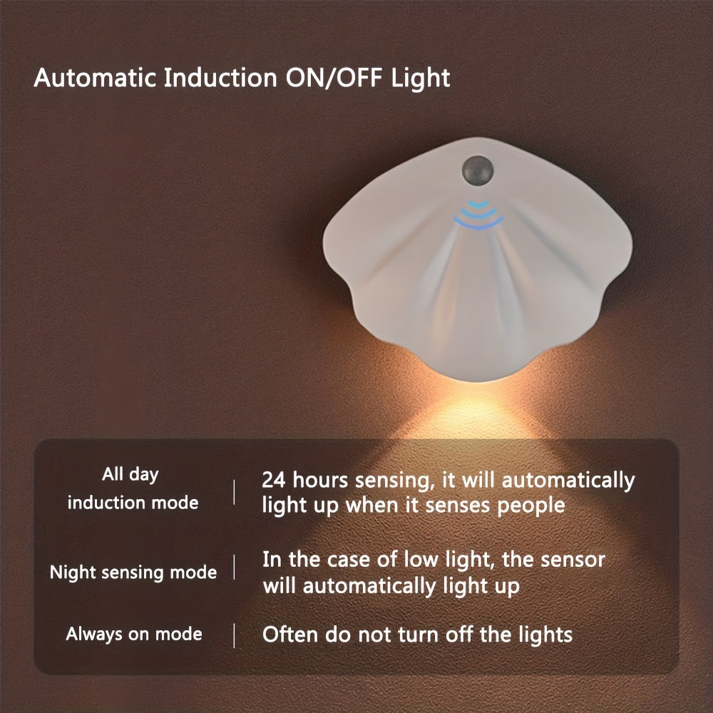 Magnetic Shell Shaped LED Night Light Motion Sensor USB Rechargeable