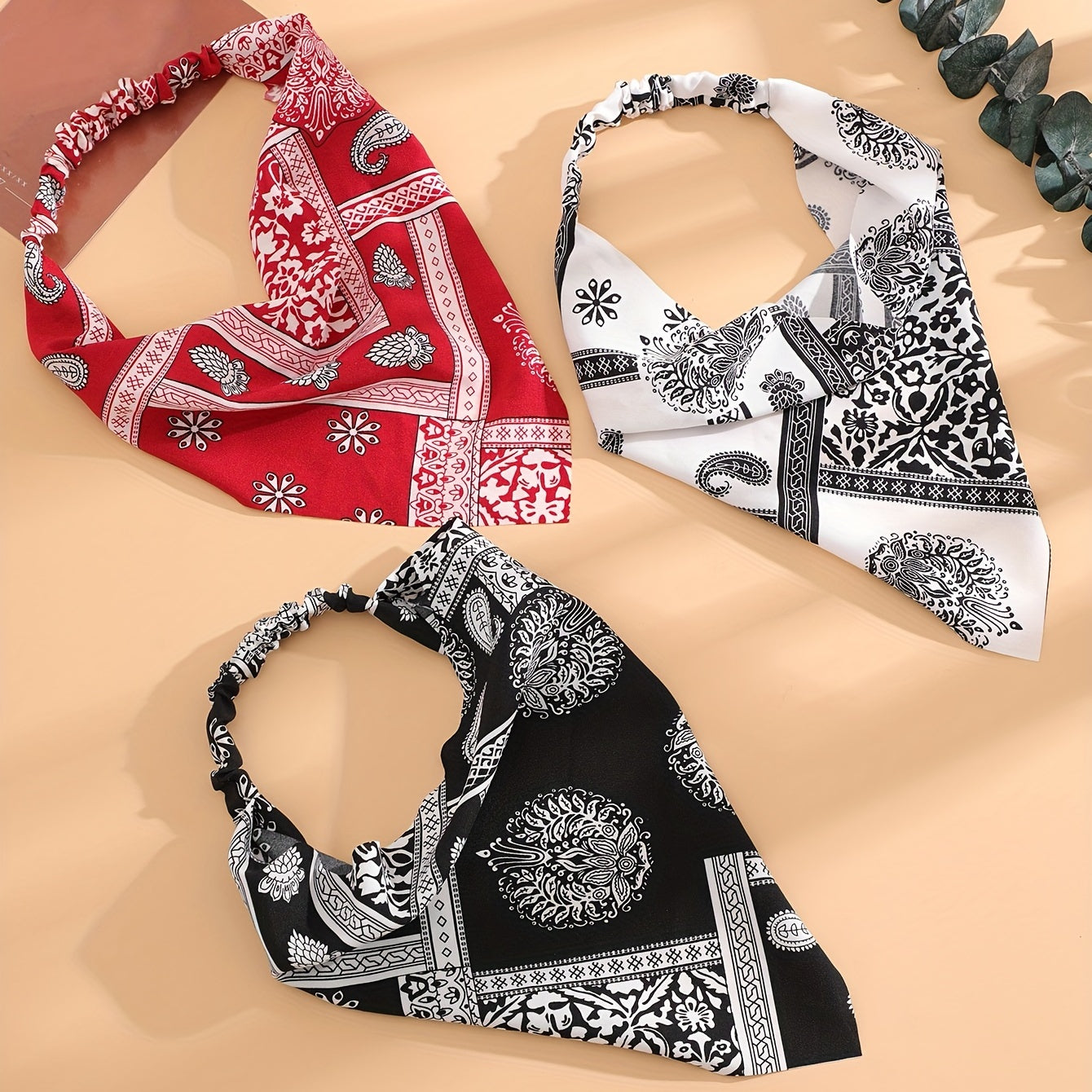 3pcs Paisley Print Hair Bandanas Head Kerchief Bandana Print Scarf Triangle