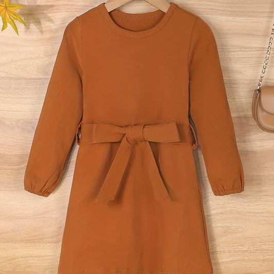 Girls' Autumn Long Sleeve Dress with Belt