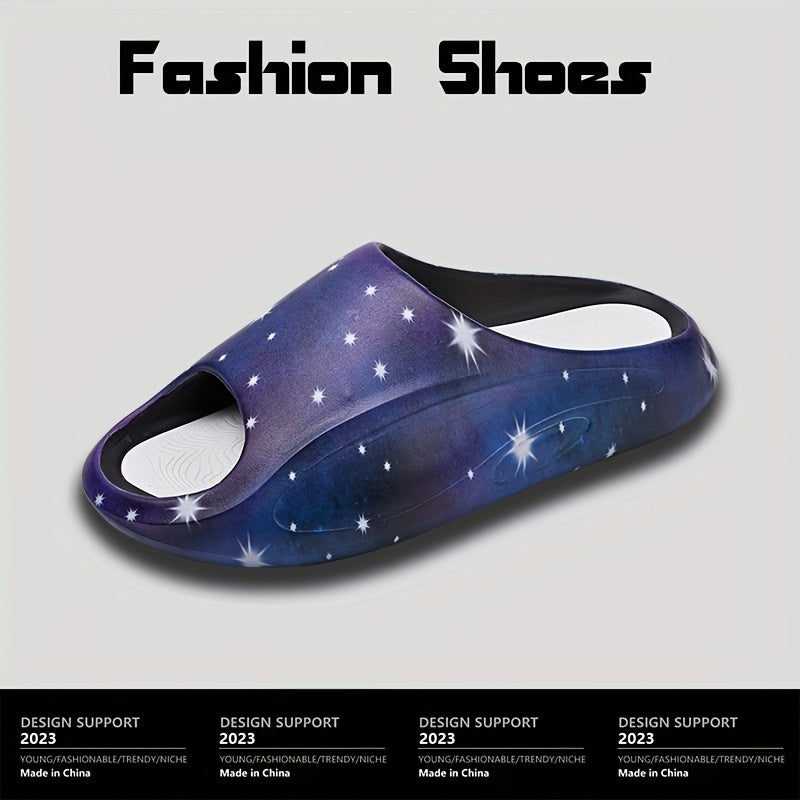Men's Star Print Non Slip Platform Slides Soft Sole Cloud Slides