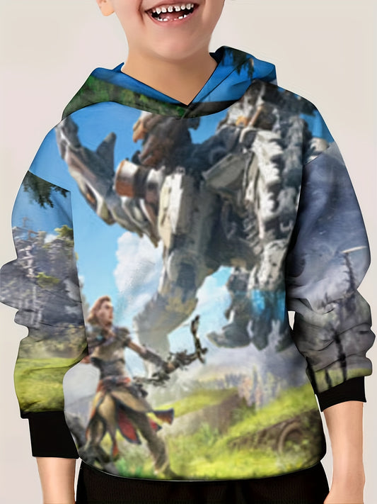 Warrior & Monster Print Kid's Hoodie Unisex Pullover Casual Hooded